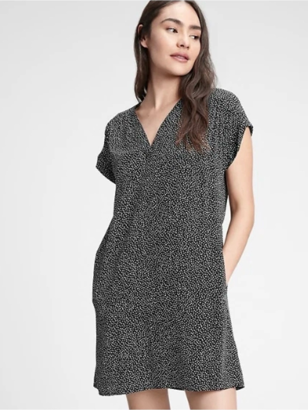 Gap Women's V-Neck Dress, Black White Polka Dot Dress Size M EUC